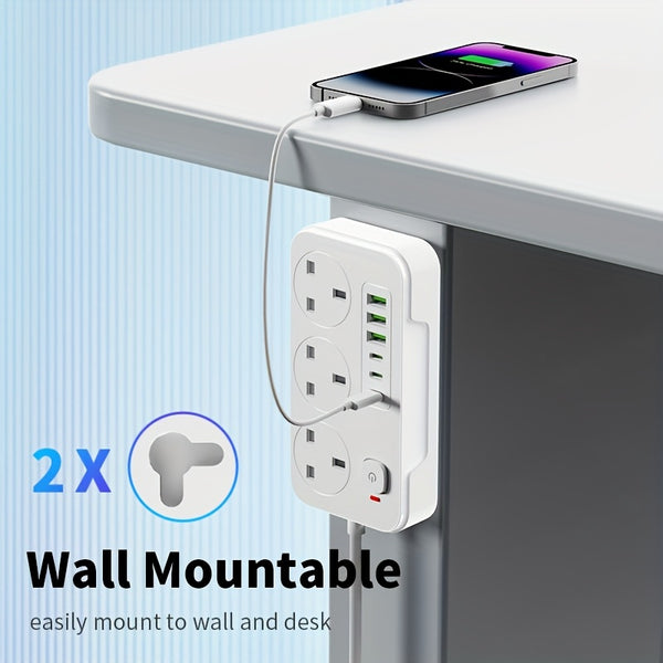 9-in-1 Power Socket Surge Protector, Power Socket/power Board/power Strip, 3250W, 13A, 2M Extension Cord, Portable Power Socket, Overload Protection, 3 AC Power Sockets, 6 USB Ports, Suitable For Home, Kitchen, Office Or Hotel Use