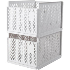 2pcs Foldable Plastic Wardrobe Closet Cabinet Storage Organiser Stackable Pull Out Drawer Baskets with Ventilation Holes for Jeans, Clothes, Bras, Underwear, Books Dividers Shelf Bedroom Home Office Space-Saving