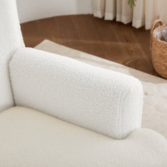 White Teddy Fabric Lounge Chair with Ottoman - 69x58x85.5cm Plush Armchair, Sponge Cushion & Plywood Frame, for Living Room/Bedroom (Black Wooden Legs)