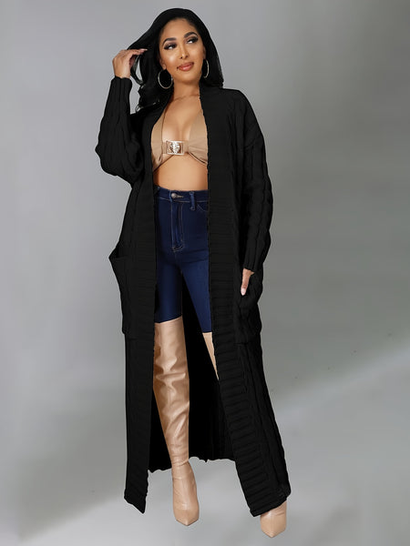 Women's Elegant Long Sweater Coat - Formal & Everyday Chic, Machine Washable Winter Outerwear with Side Pockets - Sophisticated Office to Party Outfits