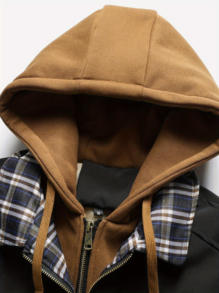 Men's Solid Color Hooded Air Force One Jacket - Loose Fit Zippered Coat with Full-Length Zipper Front, Full-Liner for Spring/Autumn/Winter, Casual Outerwear (No Belt Required)