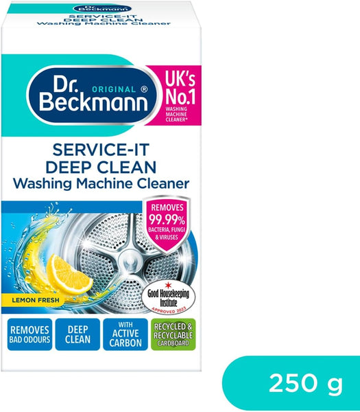 Dr. Beckmann Service-It Deep Clean Washing Machine Cleaner | Removes 99,99 % of Bacteria and Fungi and Viruses | Eliminates Bad Odours | 250 G