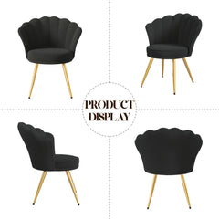 Modern Velvet Accent Chair With Back, Upholstered Vanity Chair For Makeup Room, Makeup Side Chair Desk Chair With Golden Metal Legs For Bedroom Living Room