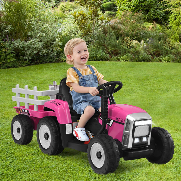 12V Kids Ride on Tractor with Trailer Music and LED Lights