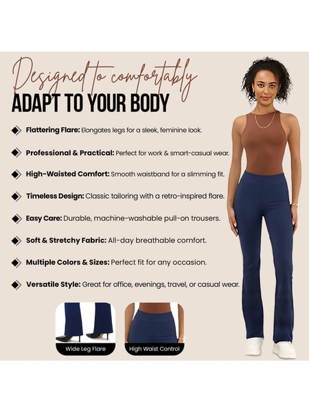 Ladies Flared Trousers Stretch Fit Comfort Fit High-Waisted Flared Pants Suitable For Nurses, Carers, Teachers, School Uniform, Yoga, Travel, Casual, Office Wear