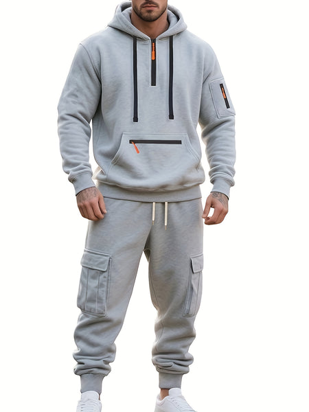 Men'S Fashion Casual Athletic Hooded Zipper Decor Casual Set