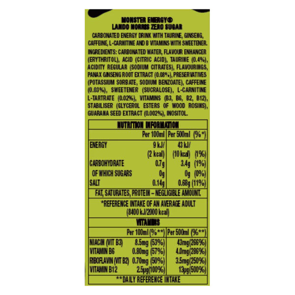 Monster Lando Norris Zero Sugar PMP £1.65, 12 X 500Ml