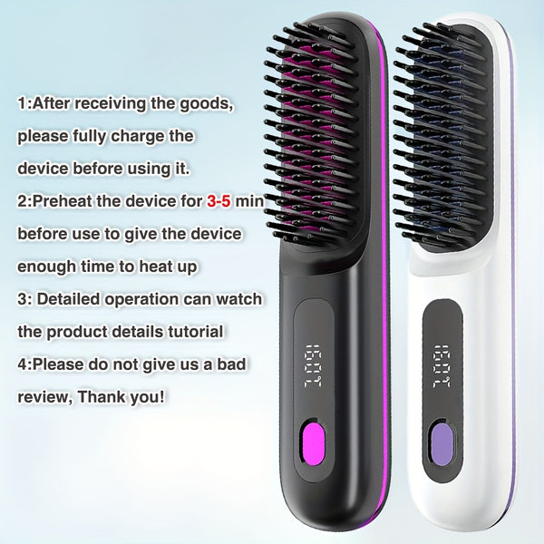 Cordless Hair Straightener Brush, Rapid heating, Hot Comb Hair Straightener for Women, Lightweight, Type-C Charging Port, Anti-Scald, Lightweight, USB Rechargeable