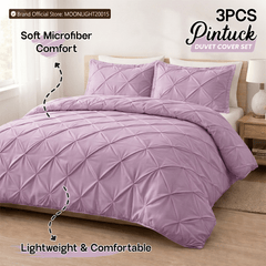 3pcs Luxury Pintuck Duvet Cover Set – Soft Breathable Microfiber Bedding Set, Elegant Pleated Design, Hotel Quality, Machine washable, All season use for Single, Double, King & Super King Sizes