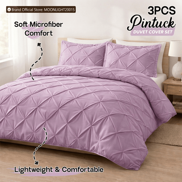 3pcs Luxury Pintuck Duvet Cover Set – Soft Breathable Microfiber Bedding Set, Elegant Pleated Design, Hotel Quality, Machine washable, All season use for Single, Double, King & Super King Sizes