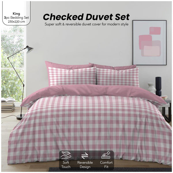 Gingham Moor Check Duvet Cover Set | Plain Reversible Microfibre Quilt Bedding with a Soft Lightweight Feel and Stylish Check Design | Ultra-Soft Matching Pillowcases for Everyday Bedroom Comfort | Available in Single, Double, King Sizes | Fast Dispatch f