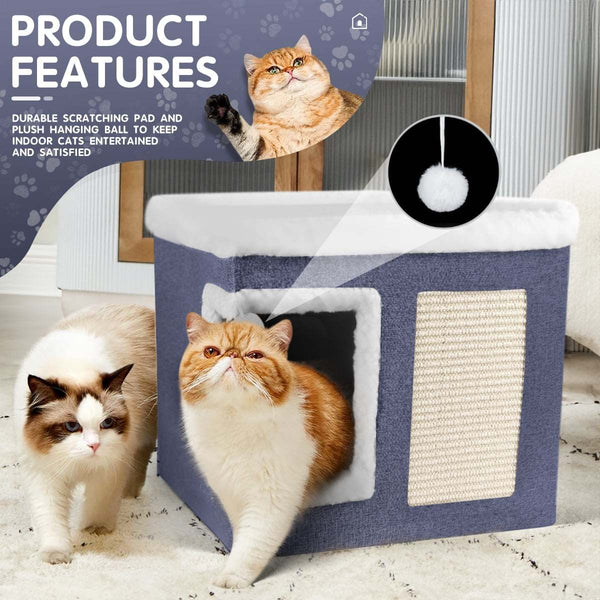 1pc Large Cat Cube House Cosy Foldable Bed Pet Cave Furry Soft Cushions Scratch Pads 42X42X36CM