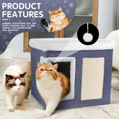 1pc Large Cat Cube House Cosy Foldable Bed Pet Cave Furry Soft Cushions Scratch Pads 42X42X36CM