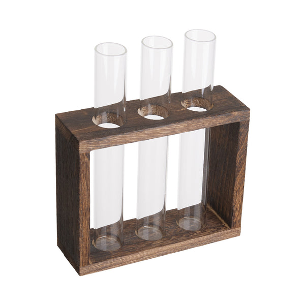 Multi-Tube Plant Propagation Station with Wooden Stand & Metal Swivel Holder, Desktop Retro Plant Terrarium Bulb Vase for Indoor Hydroponic Flowers, Tabletop Glass Planter Housewarming Gifts for Plant Lovers, 28x13.8cm (3 Tubes)