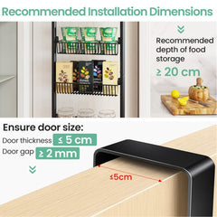 6-Tier Over Door Storage Rack - Heavy Duty Metal Hanging Organizer with Adjustable Shelves 40x150cm for Kitchen Pantry Bathroom - Black
