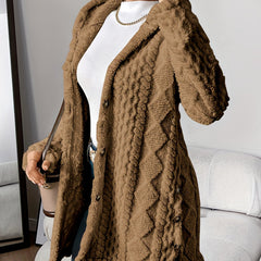 Autumn-Winter Warm Fashion Jacquard Plush Hooded Cardigan Coat