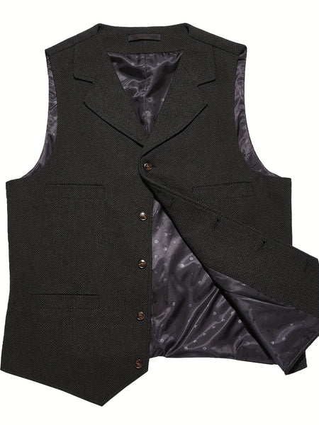 Men'S Vest Retro Fashion Groom Wedding Party Vest Men'S Herringbone Casual Business Waistcoat