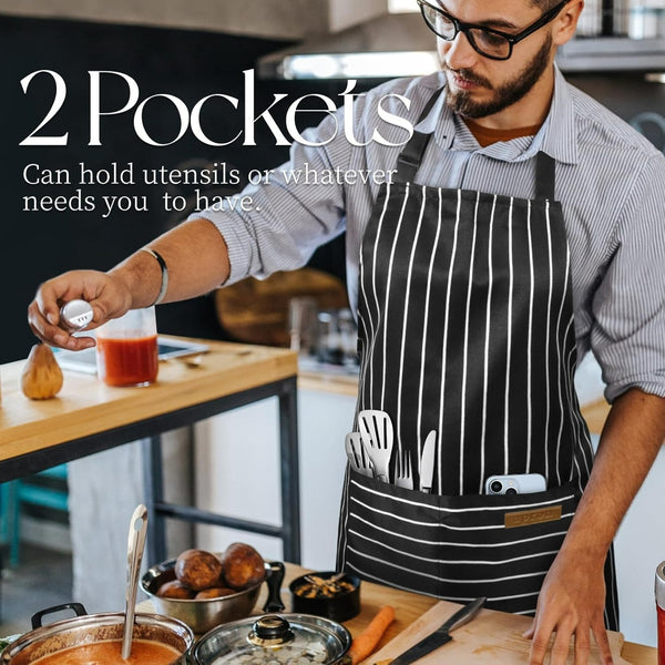 2PC Classic Design Striped Apron, Unisex Simple Criss Cross Apron For Kitchen Home Restaurant Coffee Shop Barbecue, Men's Workwear And Protective Clothing