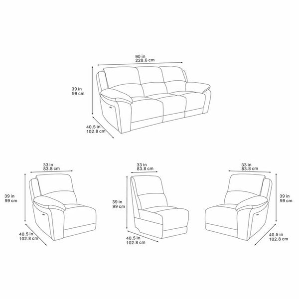 Belagio Blue Fabric Power Recliner 3 Seater Sofa