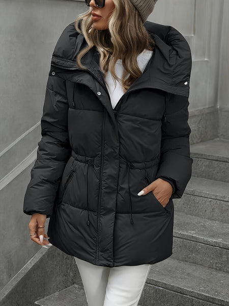 A Thick, Warm Hooded Cardigan in Autumn And Winter Colors, Featuring a Zipper And a Stylish, Casual Adjustable Waistband. This Mid-Length Fluffy Coat Is Perfect for Chilly Autumn And Winter Days, Daily Commutes, And Outdoor .