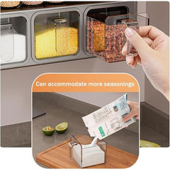 Double Layer Aluminum Spice Rack Condiment Rack, Wall-Mounted No-Drill Kitchen Organizer with 4-Drawer Spice Jars, Condiment Holder Set, Grey