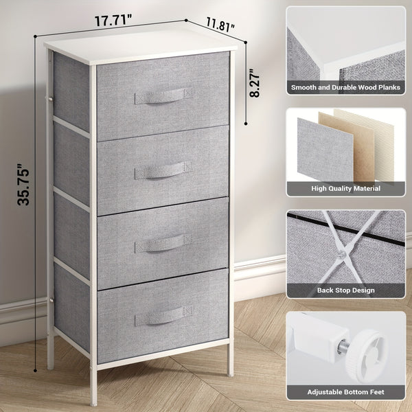 Frmobepts 4-Drawer Tall Dresser with Large Storage Cabinet - Modern Fabric & Wood Top Storage Organizer, Sturdy Metal Frame & MDF Construction, 68.58cm+ Height Freestanding Dresser with Spacious Drawers for Bedroom/Living Room