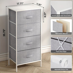 Frmobepts 4-Drawer Tall Dresser with Large Storage Cabinet - Modern Fabric & Wood Top Storage Organizer, Sturdy Metal Frame & MDF Construction, 68.58cm+ Height Freestanding Dresser with Spacious Drawers for Bedroom/Living Room
