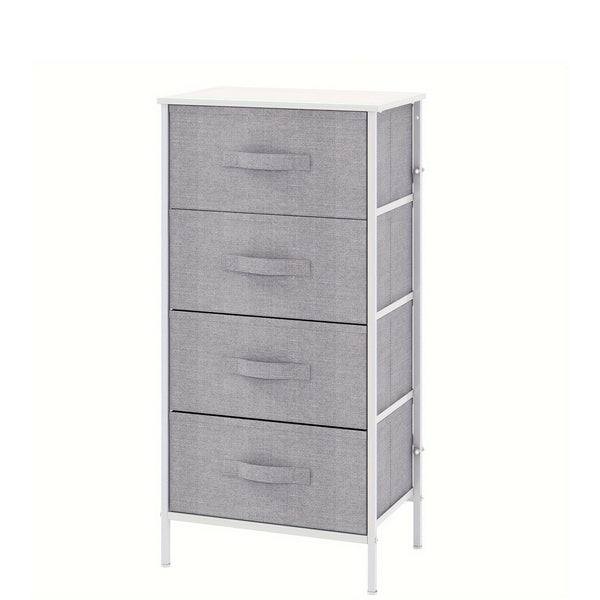 Frmobepts 4-Drawer Tall Dresser with Large Storage Cabinet - Modern Fabric & Wood Top Storage Organizer, Sturdy Metal Frame & MDF Construction, 68.58cm+ Height Freestanding Dresser with Spacious Drawers for Bedroom/Living Room