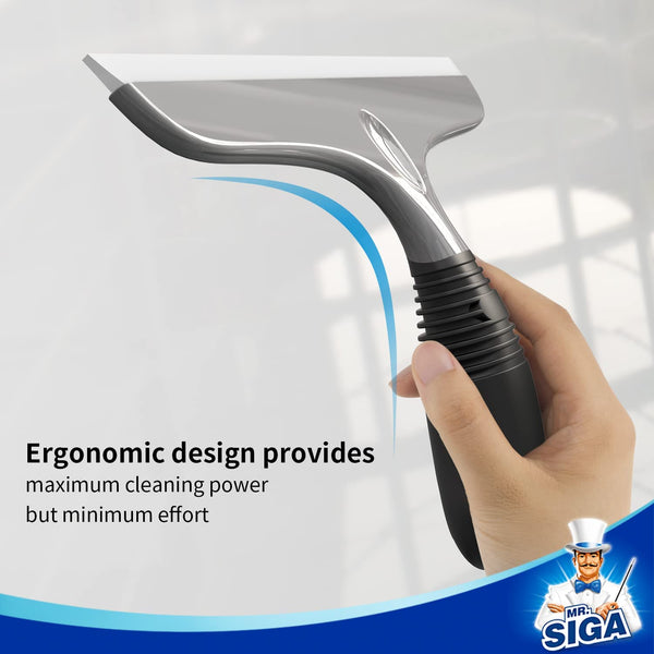 MR.SIGA Multi-Purpose Silicon Squeegee for Window, Glass, Shower Door, Car Windshield, Heavy Duty Window Scrubber, Includes Suction Hook, 10 Inch, Grey & Black, 1 Pack