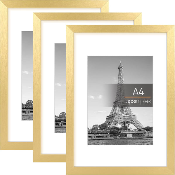 3 Pack A4 Picture Frame, A4 Black Picture Frames 21 X 29,7 Cm, Frame Wall Hanging Landscape or Portrait Orientation