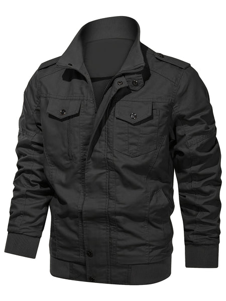 Men's Tactical Jacket with Multiple Pockets, Practical Workwear Style Coat