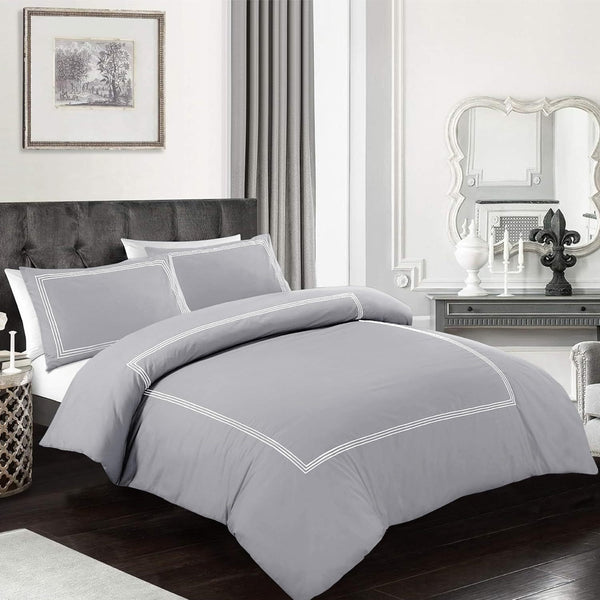 My Home Store Polycotton Bratta Duvet Cover Set - Our 3pc Soft stitch Embroidered button closure Quilt cover with matching Embroidered envelop closure Pillowcases | Breathable & Lightweight Duvet cover set