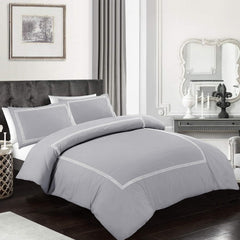 My Home Store Polycotton Bratta Duvet Cover Set - Our 3pc Soft stitch Embroidered button closure Quilt cover with matching Embroidered envelop closure Pillowcases | Breathable & Lightweight Duvet cover set