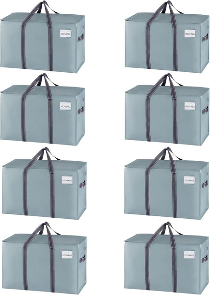 VENO 8 Pack Extra Large Moving Storage Bags with Zips, Heavy-Duty Organizer Tote, Moving Box Alternative, Packing Supply, Clothes Storage Bin, Tag Pocket for Label, Water-Resistant (Clear, 8 Pack)