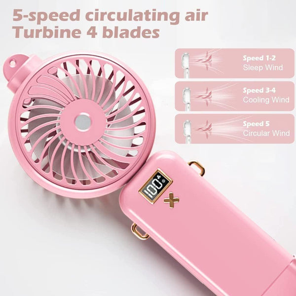 SJMR Powerful Hand Fan with Mist and LED Display – USB Rechargeable Mist & Cooling Fan for Travel, Outdoors, Makeup – Foldable, Long Battery, Portable Personal Fan