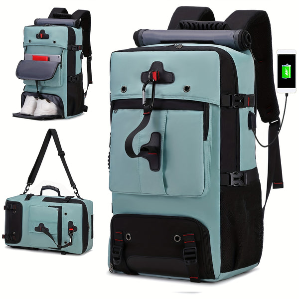ENOSHI Airline Approved Travel Backpack with Shoe Compartment & 43.94cm Laptop Sleeve - USB Charging Port, Adjustable Straps, Mesh Pockets - Durable Polyester Gym, Business & Weekend Backpack for Men & Women (Light Gray), Workout Gear, Functional Compartm