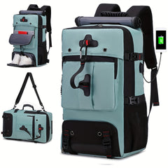 ENOSHI Airline Approved Travel Backpack with Shoe Compartment & 43.94cm Laptop Sleeve - USB Charging Port, Adjustable Straps, Mesh Pockets - Durable Polyester Gym, Business & Weekend Backpack for Men & Women (Light Gray), Workout Gear, Functional Compartm