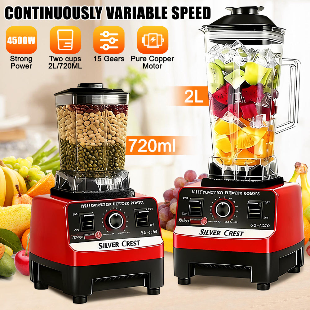 Multifunctional Blender Set, 2L+720ML Large Capacity Wall Breaker - High Power, 15 Adjustable Speeds, 4500W, Automatic Juicer,blenders for kitchen, blender for shakes and smoothies, slushy machine, food processor, blenders for kitchen heavy duty. Christma