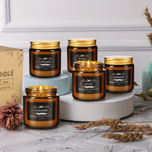 12pcs 3.5-ounce Scented Candles, Retro And Exquisite Design, Soft Fragrance, Soy Wax Amber Candles, Perfect for Valentine's Day, Weddings, Birthdays, Parties, Yoga, Swimming Pools, Home Decoration And As An Excellent Gift for Friends And Family.
