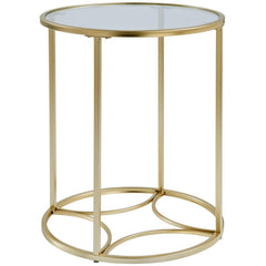 Gold Round Coffee Table with Glass Top – Modern Side Table for Living Room or Entryway