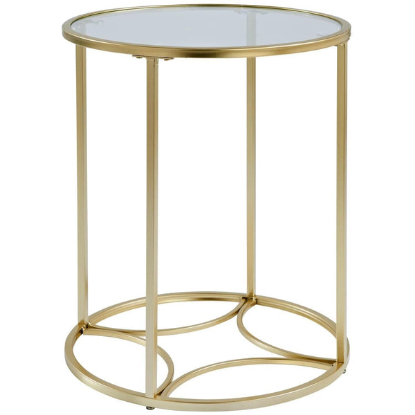 Gold Round Coffee Table with Glass Top – Modern Side Table for Living Room or Entryway