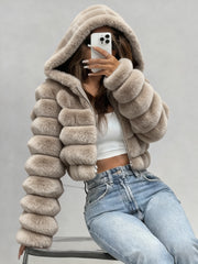 Exclusive New Autumn/Winter Collection: Elegant Three-Dimensional Women's Autumn/Winter Hooded Plush Outerwear, Stylish and Warm Autumn/Winter Outfit