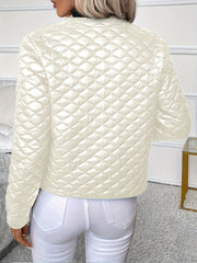 Solid Color Long Sleeve Lapel Detail Quilted Coat