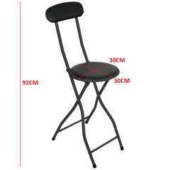 Black Folding Bar Stool Padded High Back Chair Stools For Breakfast Bars Kitchens Foldable Seat Non Slip Feet Durable Frame Lightweight Easy to Fold Ready to Use