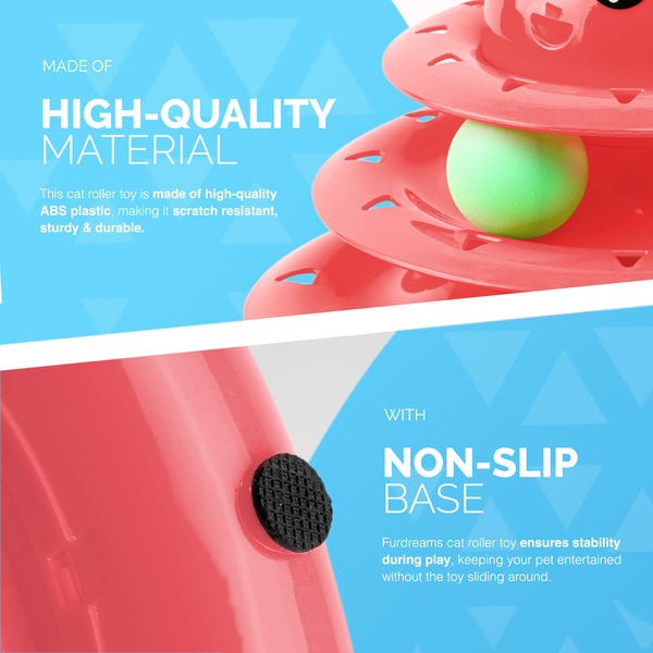 FurDreams Cat Roller Ball Toy Interactive - 3 Tier Tower Fun Cat Ball Track Toy, 3 Level Pet Teaser Toy for Interactive Play, Kitten Fun Puzzle Toy for Exercise & Stimulation