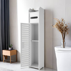 White Free Standing Toilet Paper Roll Holder Wooden Bathroom Storage Cabinet UK