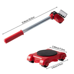 The 5pcs Red Heavy-Duty Furniture Moving Kit with Lift And Slider Moving Wheels Is an Easy-To-Move Tool Set Suitable for Moving Washing Machines, Refrigerators, Etc