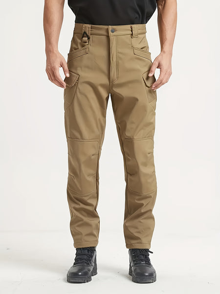 1PC Men's -Lined Warm Tactical Cargo Pants, Thick Winter Style, Multi-Pocket, Windproof Snowproof, Micro-Stretch Fabric, Suitable for Outdoor Hiking, Fishing, Casual Outings, No Belt