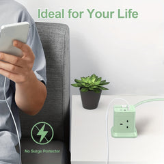 Cube Extension Lead with USB Slots, BEVA 4 Way Multi Plug Power Strip with 3 USB Ports (5V/2.4A), Desktop Power Extension Socket with 1.49m Extension Cords for Home Dorm Office Travel-Green