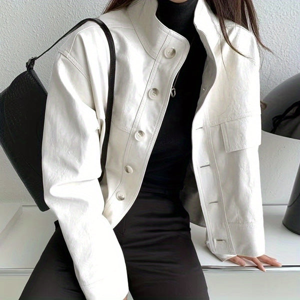 Casual Bag Cover for Women Suitable for Spring, Summer, And Autumn, a Long-Sleeved Retro Motorcycle Jacket Featuring a Three-Dimensional Effect And a Stand-Up Collar Design, Along with a Long-Sleeved Cardigan Top for Women